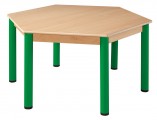 Stôl šestistranný prům. 120 cm / kovové nohy s rektifikačnou patkou | výška 36 cm, výška 40 cm, výška 46 cm, výška 52 cm, výška 58 cm, výška 64 cm, výška 70 cm, výška 76 cm